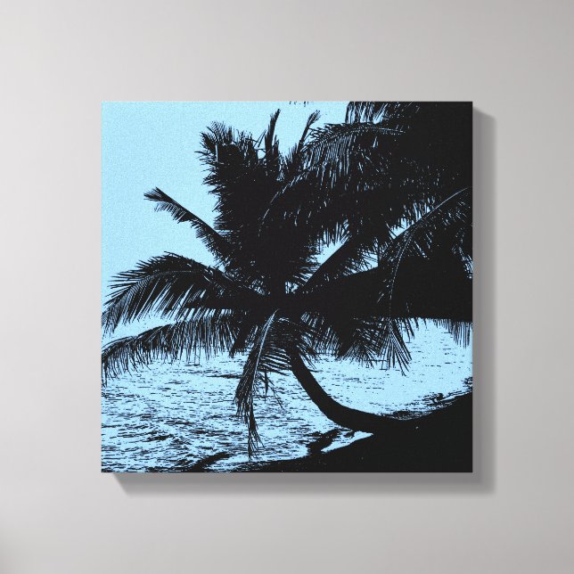 Toile Palmiers, plage et mer - Bleu (Recto)