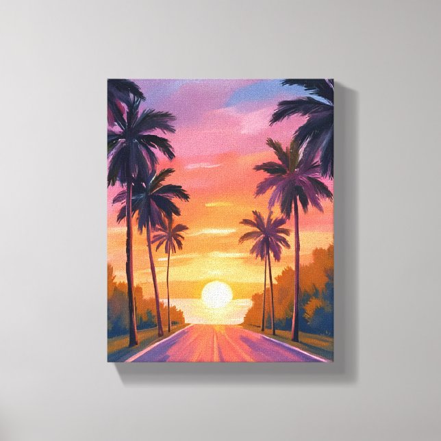 Toile Palmiers tropicaux au coucher du soleil sur la pla (Recto)