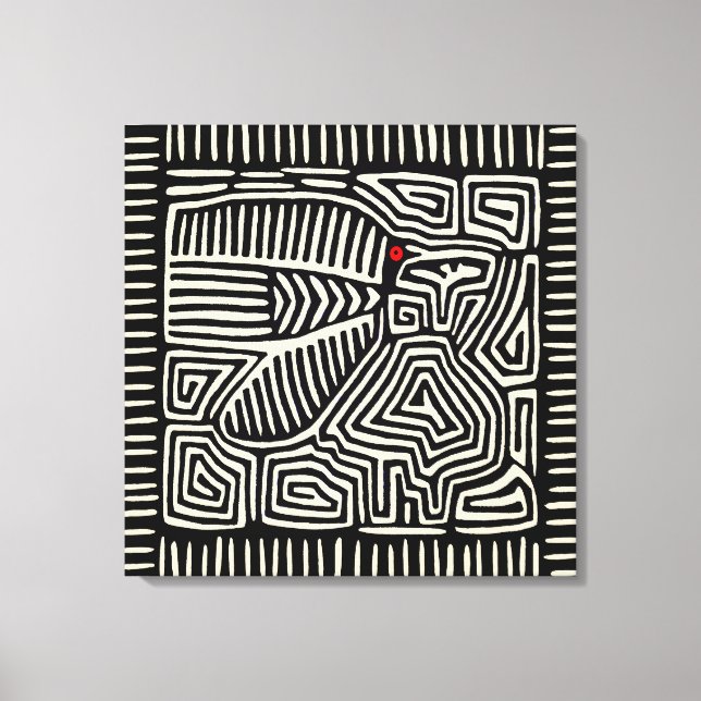 Toile Panama Kuna Indian Mola Pajaro - noir blanc (Recto)