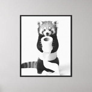 Toile Panda roux drôle tenant du papier toilette Minimal