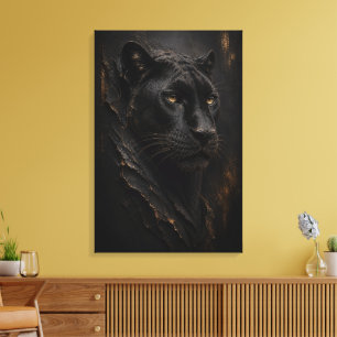 Toile Panthère noire sculpturale 3D Art luxueux fin
