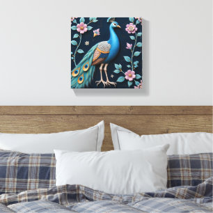 Toile Paon bleu et doré