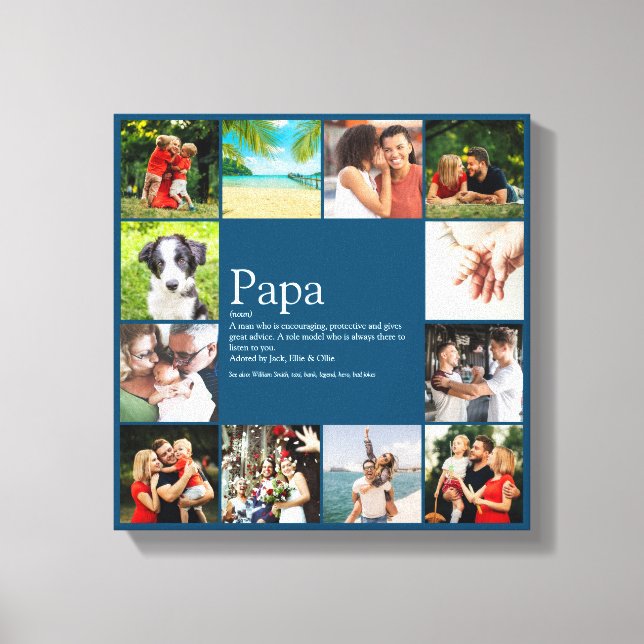 Toile Papa, Papa, Père Définition 12 Photo Bleu (Recto)
