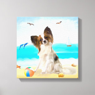 Toile Papillon Chien sur la Plage