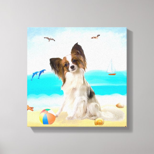 Toile Papillon Chien sur la Plage (Recto)