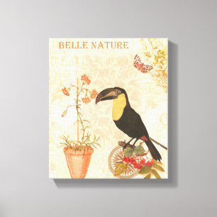 Toile Papillon de fleurs rose d'oiseaux Vintages