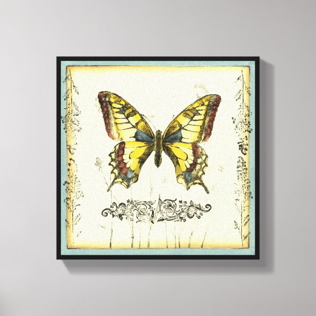 Toile Papillon décoratif avec Fleur sauvage (Recto)