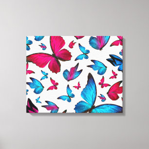 Toile Papillon en bleu et rose