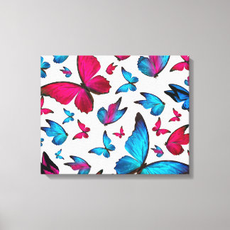 Toile Papillon en bleu et rose