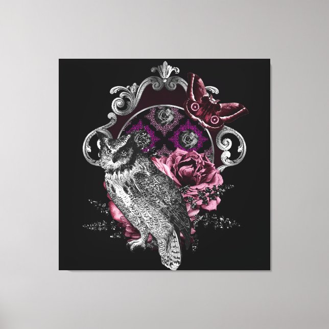 Toile Papillon Et Fleurs De Chouette Noire - Gothique (Recto)