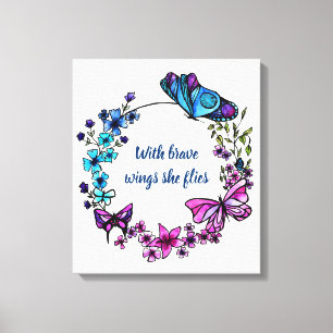 Toile Papillon et guirlande et citation de fleurs
