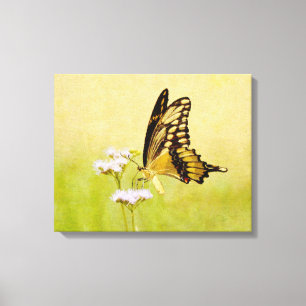 Toile Papillon Fleur sauvage jaune et noir Imprimer