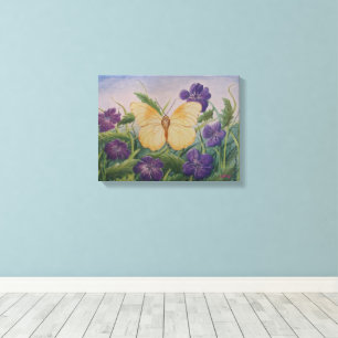 Toile Papillon Jaune Avec Fleurs