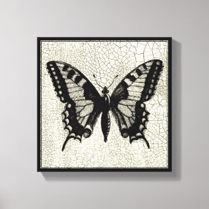 Toile Papillon noir et blanc sur Arrière - plan fissuré