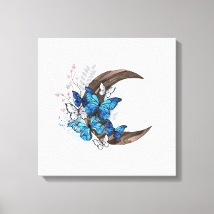 Toile Papillons bleus sur croissant en bois