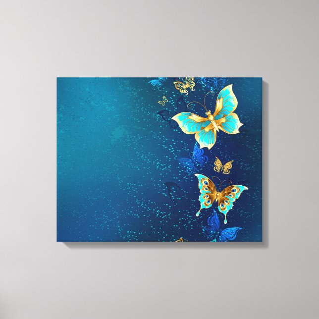 Toile Papillons d'or sur un Arrière - plan bleu (Recto)