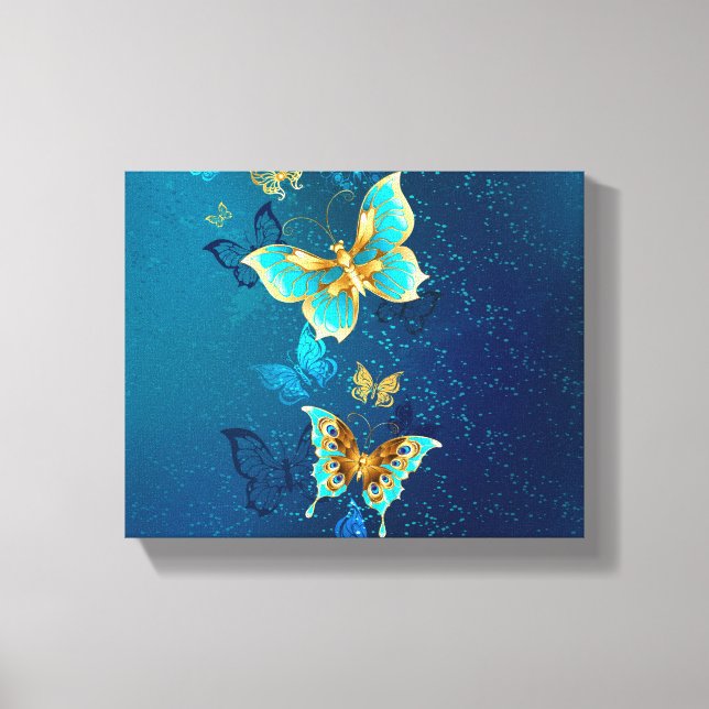 Toile Papillons d'or sur un Arrière - plan bleu (Recto)
