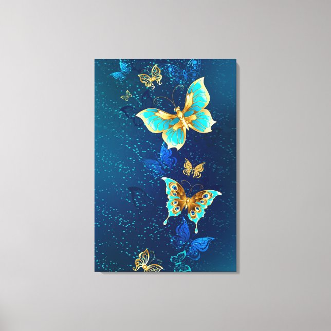 Toile Papillons d'or sur un Arrière - plan bleu (Recto)