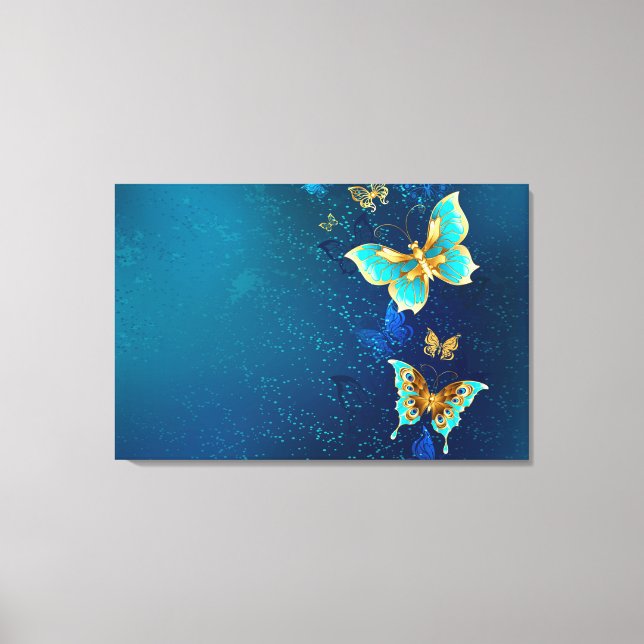 Toile Papillons d'or sur un Arrière - plan bleu (Recto)