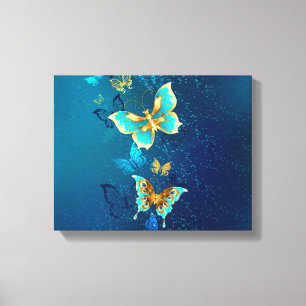 Toile Papillons d'or sur un Arrière - plan bleu