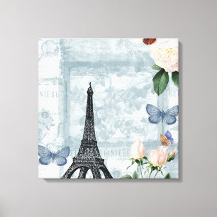 Toile Papillons français vintages et roses