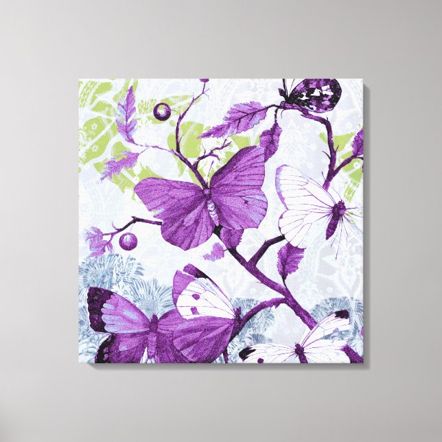 Toile Papillons violets sur une branche (Recto)