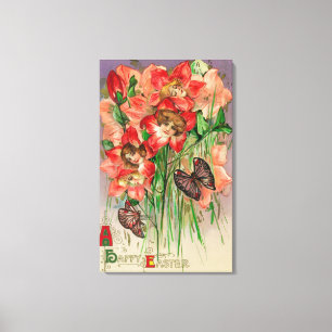 Toile Pâques joyeuses avec des Fleurs de Tête Féminines