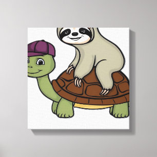 Toile Paresseux chevauchant une tortue T-Shirt Classique