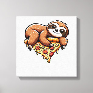 Toile Paresseux drôle mangeant de la Pizza, Animal Kawai