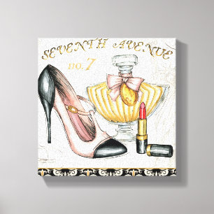 Toile Parfum, rouge à lèvres rouge, et une chaussure