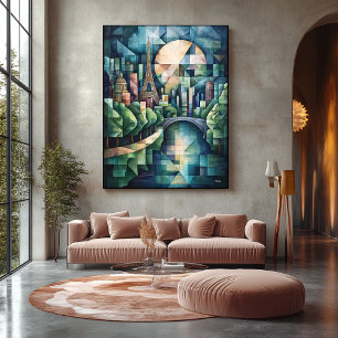Toile Paris Géométrique Abstrait Skyline avec Tour Eiffe