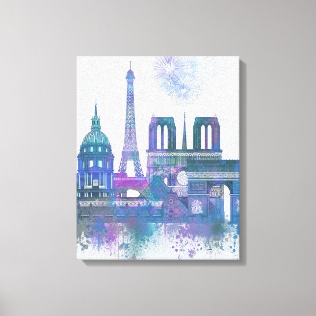 Toile Paris Skyline - Aquarelle bleu (Recto)