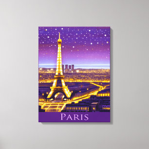 Toile Paris sous un ciel étoilé violet