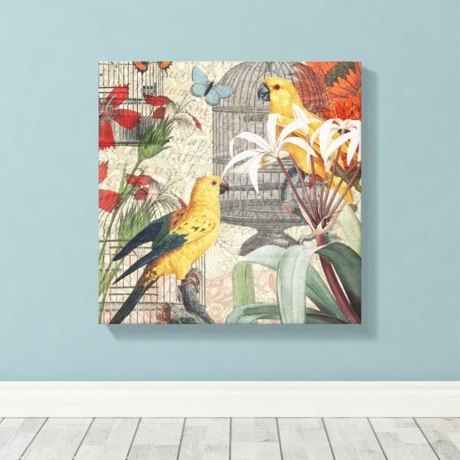 Toile Parrot Jaune Tropical Antique Fleur (Insitu (Plancher de Bois))