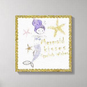 Toile Parties scintillant d'or violet sirène souhaits St