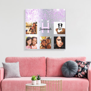 Toile Parties scintillant violet argent collage photo