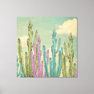 Toile Pastel Cactus contre ciel nuageux Collage