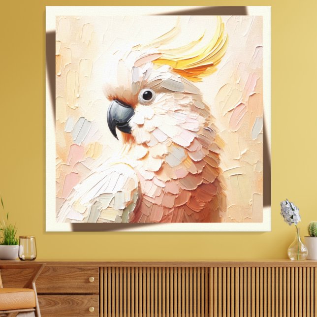 Toile Pastel Cockatoo Impasto Canvas Art – Modern Bird  (Insitu(Salon))