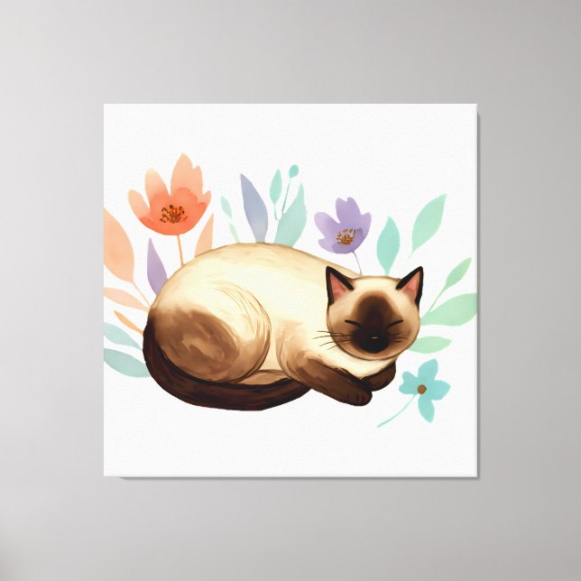 Toile Pastel Slumber: Siamese Cat in Bloom (Recto)