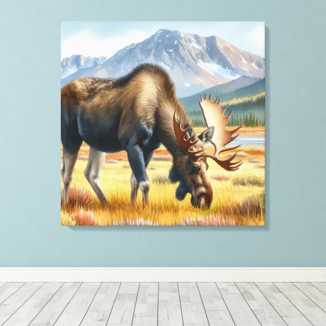Toile Pâturage d'orignaux en Alaska Aquarelle (Insitu (Plancher de Bois))