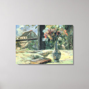 Toile Paul Gauguin Vase Vintage de fleurs à la fenêtre
