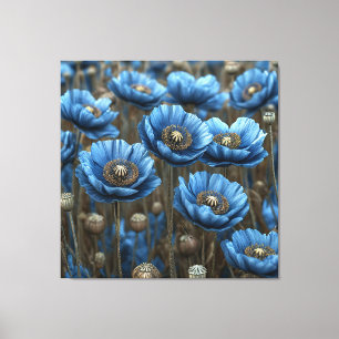 Toile Pavots bleus vifs en fleurs