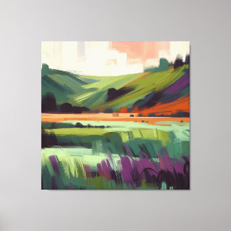 Toile Paysage abstrait avec ciel rose, violet et gris