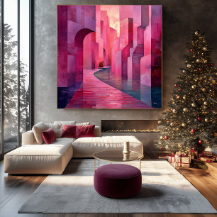 Toile Paysage Abstrait rose monochromatique avec voie