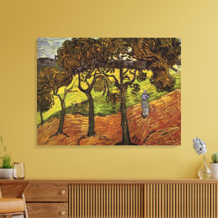 Toile Paysage, arbres et figures par Vincent van Gogh