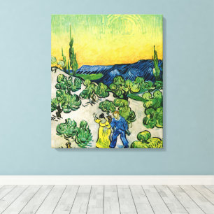 Toile Paysage avec couple en promenade de Vincent van Go
