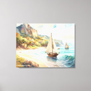 Toile Paysage avec mer et voiliers