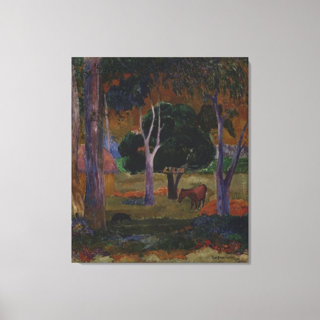 Toile Paysage avec un cochon et un cheval par Paul Gaugu (Recto)