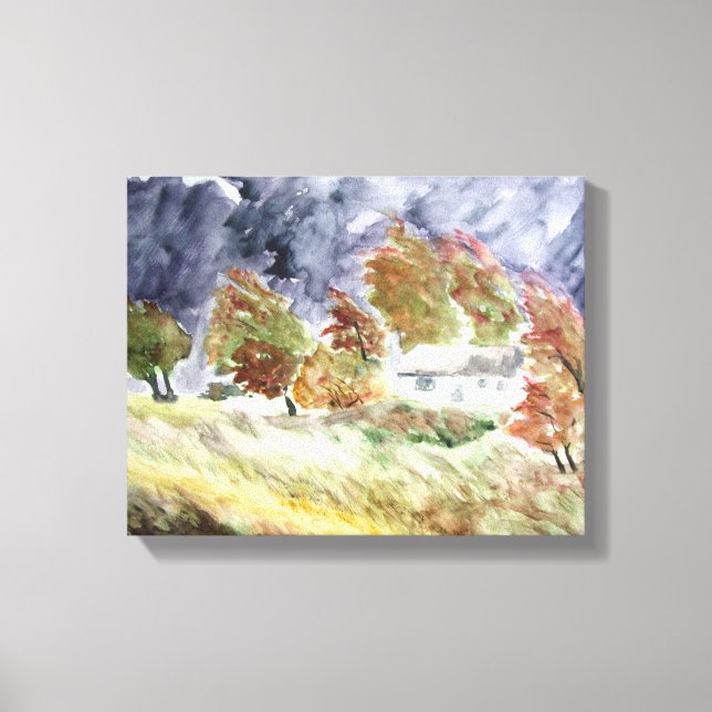 Toile Paysage balayé par le vent de l'aquarelle original (Recto)