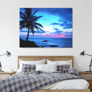Toile Paysage bleu de coucher du soleil d'île de rose